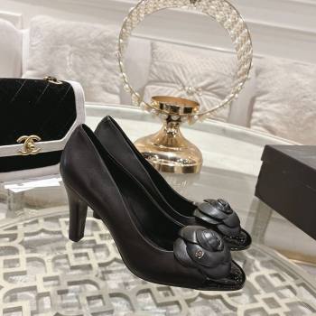 Chanel Lambskin Patent Leather Pumps 8.5cm with Camellia Bloom Black 2026 CH030704 (MD-260307048)
