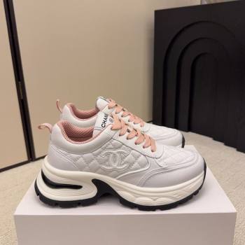 Chanel Quilted Calfskin Leather Platform Sneakers White/Pink 2026 CH030608 (MD-260306052)