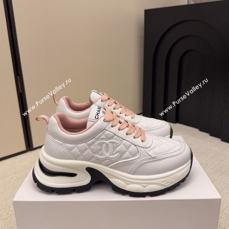 Chanel Quilted Calfskin Leather Platform Sneakers White/Pink 2026 CH030608 (MD-260306052)