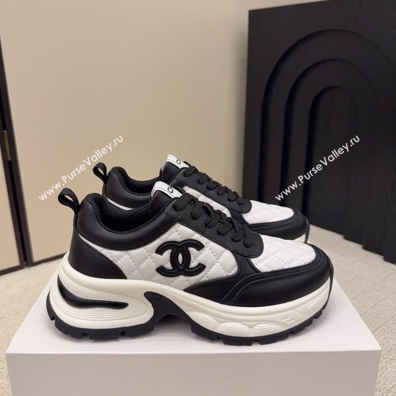 Chanel Quilted Calfskin Leather Platform Sneakers White/Black2 2026 CH030608 (MD-260306053)