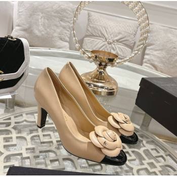 Chanel Lambskin Patent Leather Pumps 8.5cm with Camellia Bloom Beige 2026 CH030704 (MD-260307049)