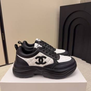 Chanel Quilted Calfskin Leather Platform Sneakers White2/Black 2026 CH030608 (MD-260306055)