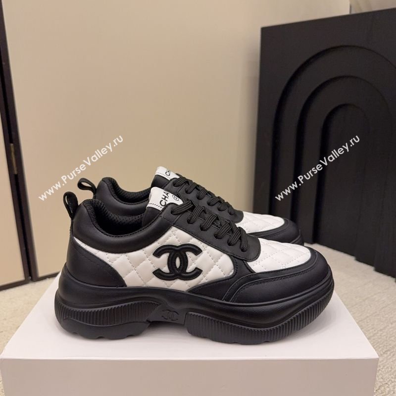 Chanel Quilted Calfskin Leather Platform Sneakers White2/Black 2026 CH030608 (MD-260306055)