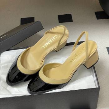 Chanel Lambskin Patent Calfskin Leather Pumps 4.5cm Beige/Black 2026 G47175 (MD-260307031)