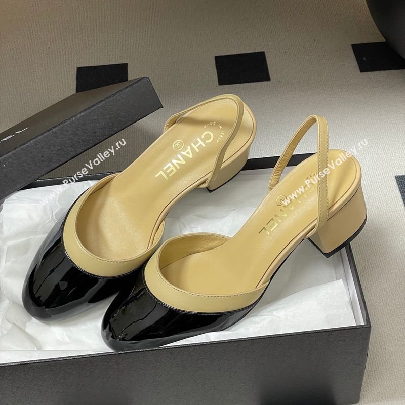 Chanel Lambskin Patent Calfskin Leather Pumps 4.5cm Beige/Black 2026 G47175 (MD-260307031)