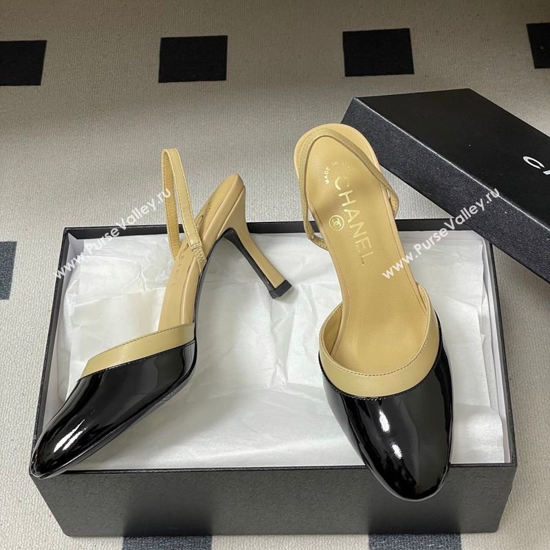 Chanel Lambskin Patent Calfskin Leather Pumps 7.5cm Beige/Black 2026 G47175 (MD-260307035)