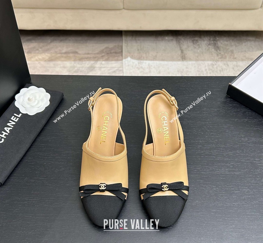 Chanel Calfskin Leather Grosgrain Slingbacks Pump 9cm with Bow Beige 2026 G47021 (MD-260309079)