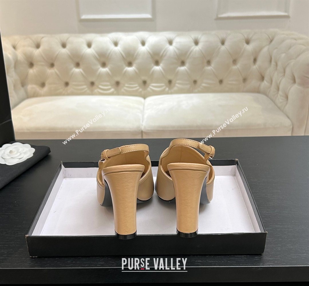 Chanel Calfskin Leather Grosgrain Slingbacks Pump 9cm with Bow Beige 2026 G47021 (MD-260309079)