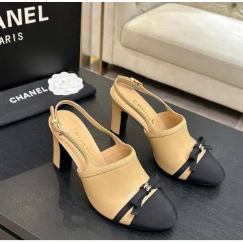 Chanel Calfskin Leather Grosgrain Slingbacks Pump 9cm with Bow Beige 2026 G47021 (MD-260309079)
