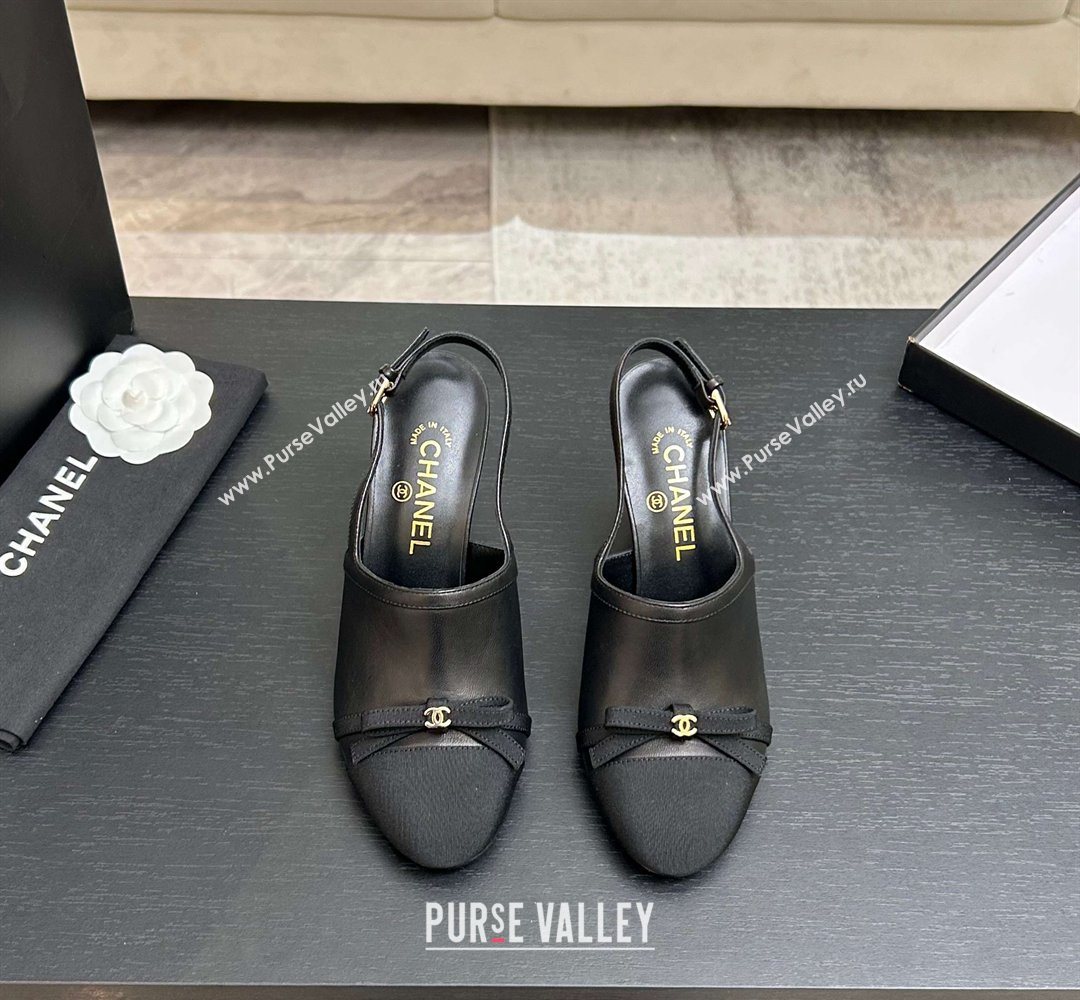 Chanel Calfskin Leather Grosgrain Slingbacks Pump 9cm with Bow Black 2026 G47021 (MD-260309080)