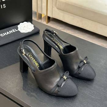 Chanel Calfskin Leather Grosgrain Slingbacks Pump 9cm with Bow Black 2026 G47021 (MD-260309080)