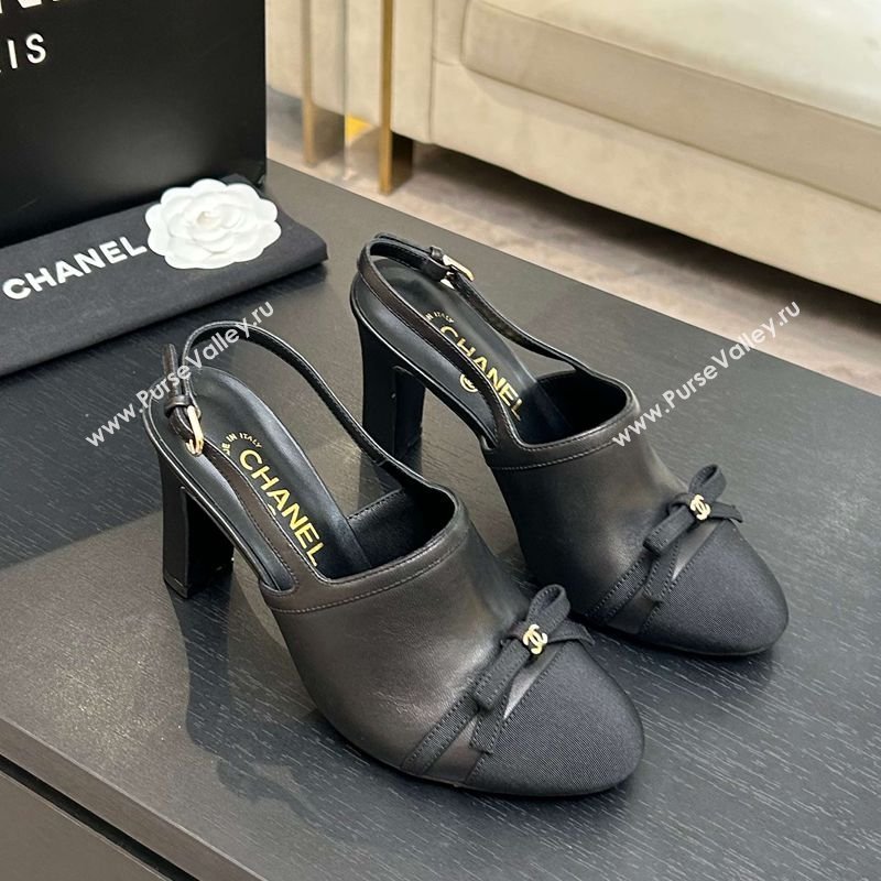 Chanel Calfskin Leather Grosgrain Slingbacks Pump 9cm with Bow Black 2026 G47021 (MD-260309080)