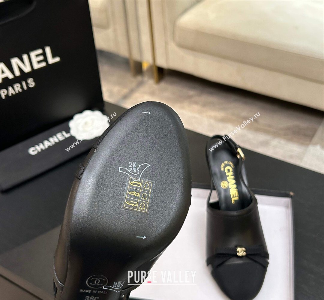 Chanel Calfskin Leather Grosgrain Slingbacks Pump 9cm with Bow Black 2026 G47021 (MD-260309080)