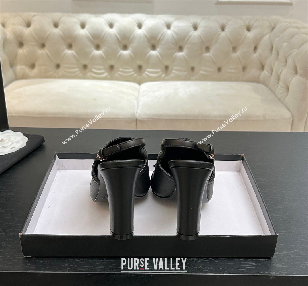 Chanel Calfskin Leather Grosgrain Slingbacks Pump 9cm with Bow Black 2026 G47021 (MD-260309080)