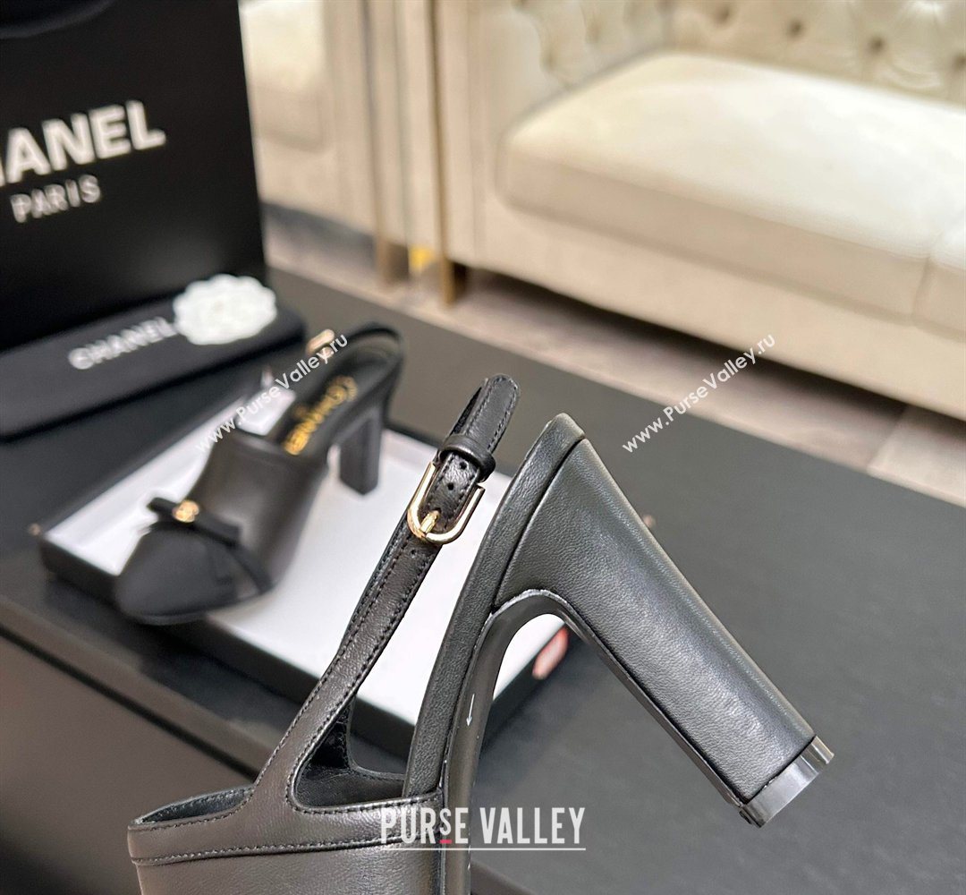 Chanel Calfskin Leather Grosgrain Slingbacks Pump 9cm with Bow Black 2026 G47021 (MD-260309080)