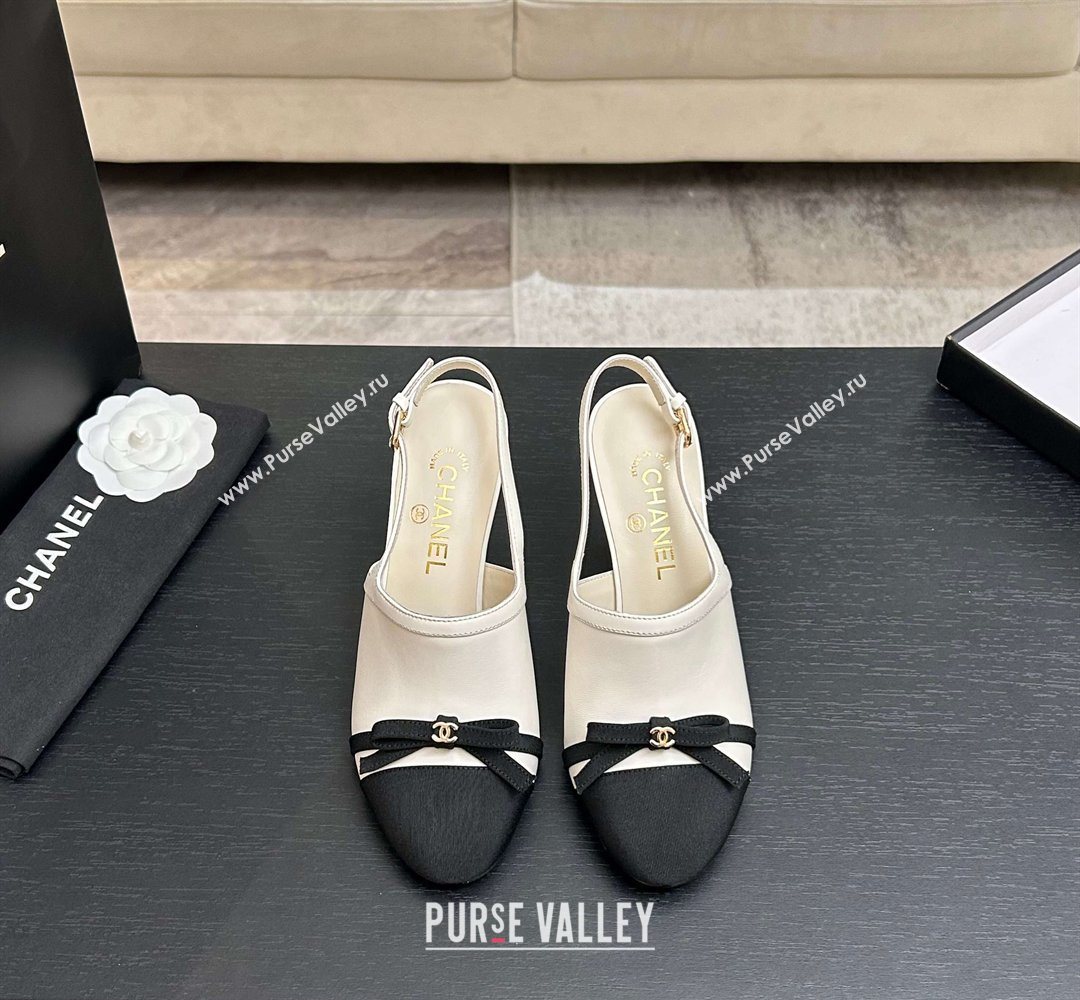 Chanel Calfskin Leather Grosgrain Slingbacks Pump 9cm with Bow White 2026 G47021 (MD-260309081)