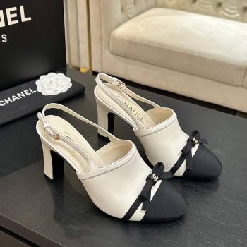 Chanel Calfskin Leather Grosgrain Slingbacks Pump 9cm with Bow White 2026 G47021 (MD-260309081)