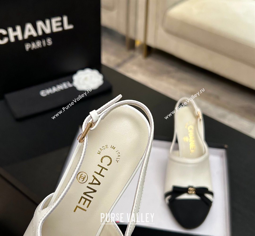 Chanel Calfskin Leather Grosgrain Slingbacks Pump 9cm with Bow White 2026 G47021 (MD-260309081)