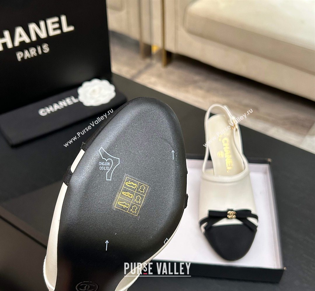 Chanel Calfskin Leather Grosgrain Slingbacks Pump 9cm with Bow White 2026 G47021 (MD-260309081)
