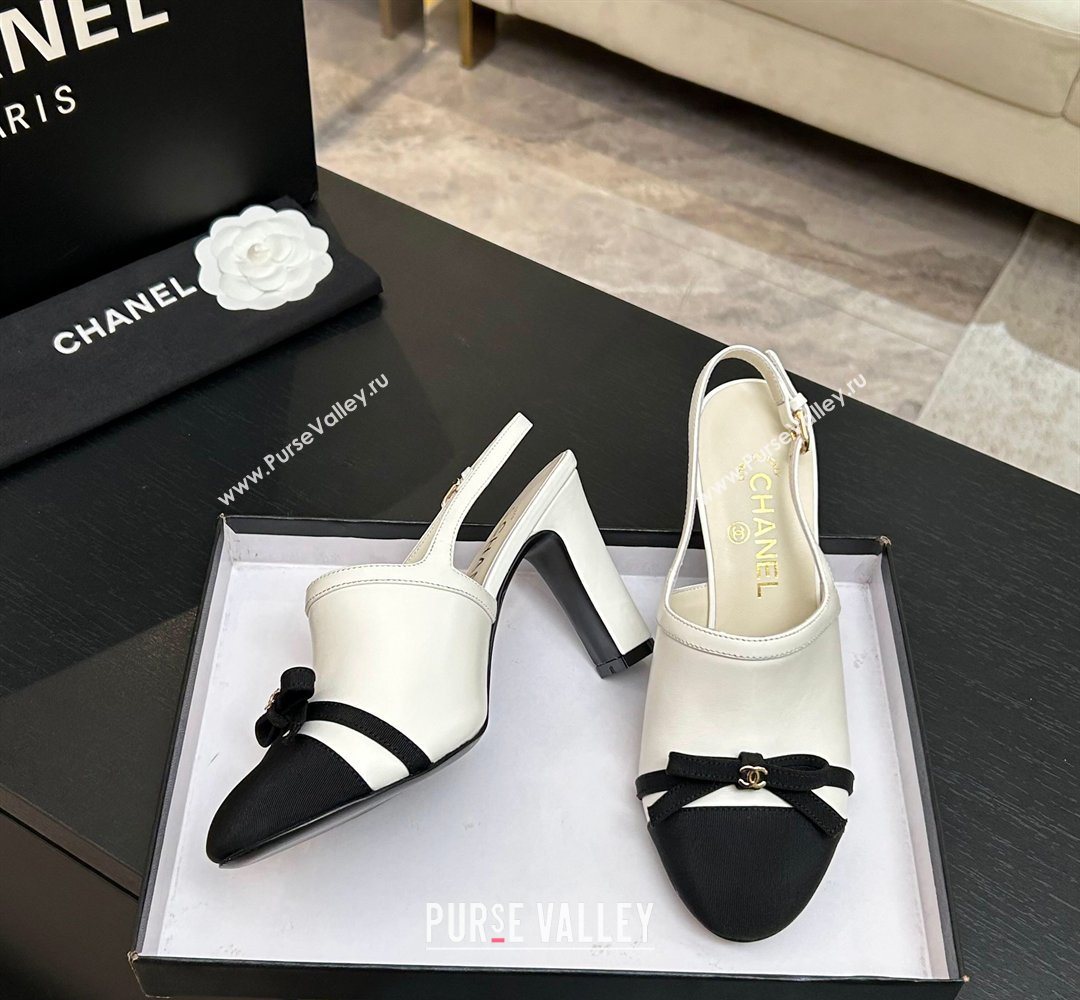 Chanel Calfskin Leather Grosgrain Slingbacks Pump 9cm with Bow White 2026 G47021 (MD-260309081)