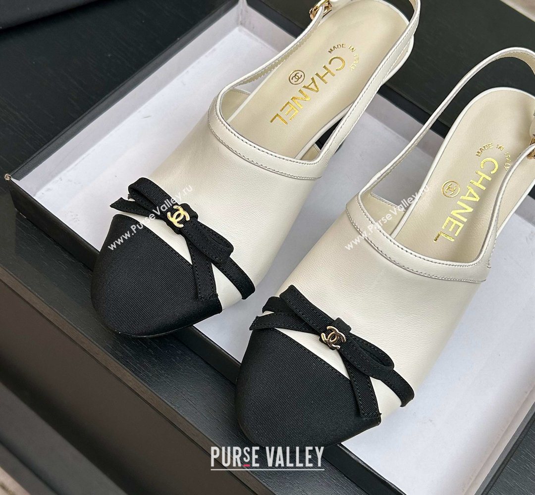 Chanel Calfskin Leather Grosgrain Slingbacks Pump 9cm with Bow White 2026 G47021 (MD-260309081)