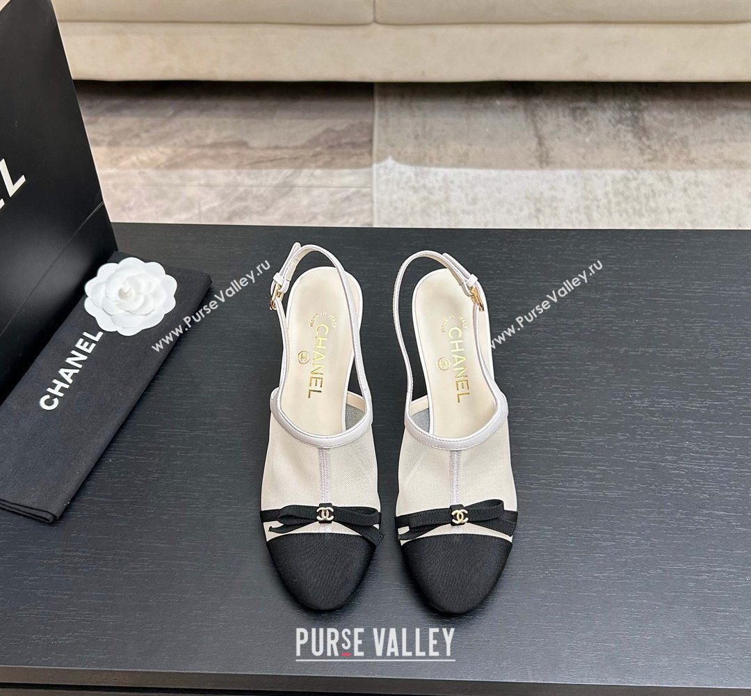 Chanel Mesh Grosgrain Slingbacks Pump 9cm with Bow White 2026 G47021 (MD-260309085)