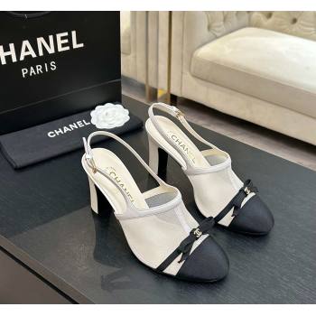 Chanel Mesh Grosgrain Slingbacks Pump 9cm with Bow White 2026 G47021 (MD-260309085)