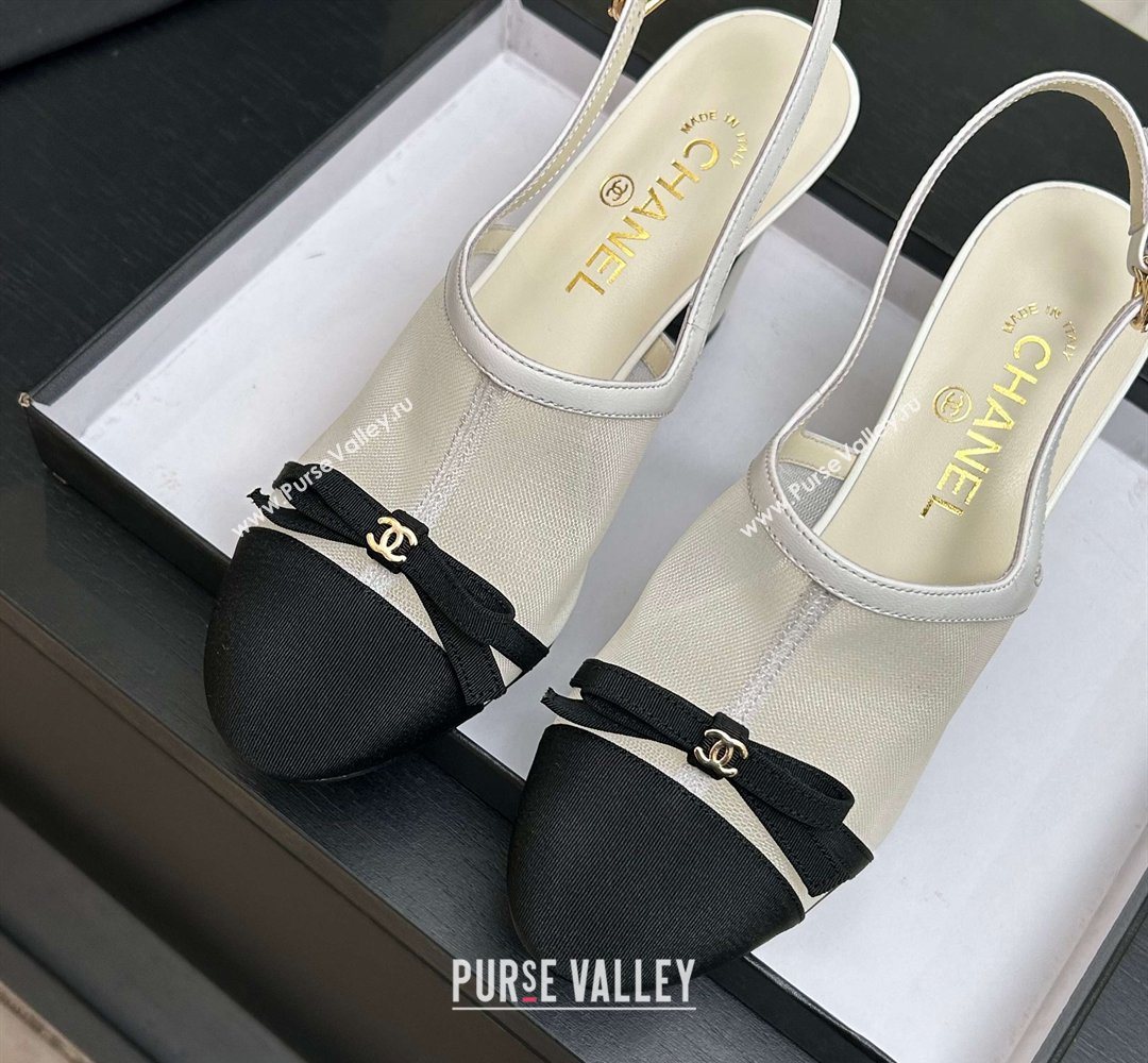 Chanel Mesh Grosgrain Slingbacks Pump 9cm with Bow White 2026 G47021 (MD-260309085)