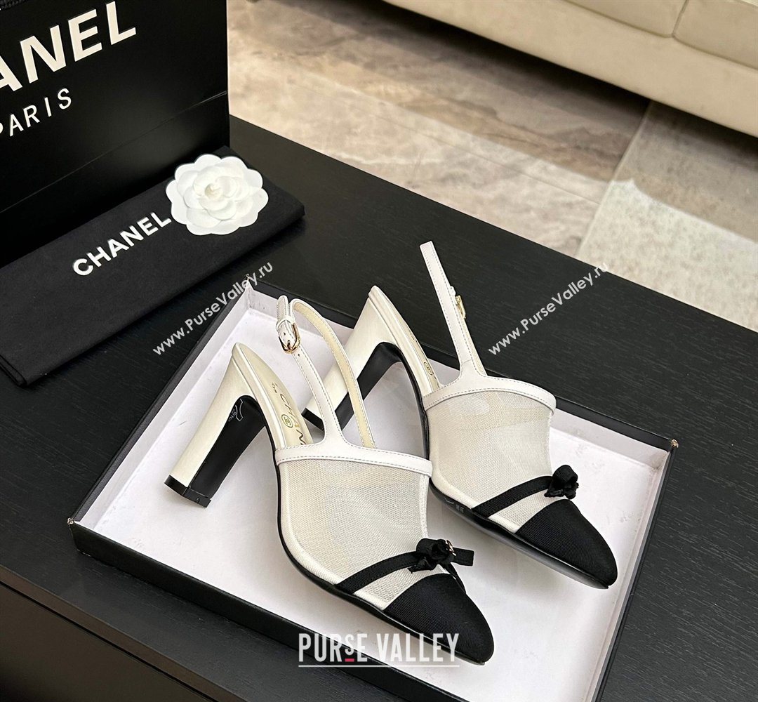 Chanel Mesh Grosgrain Slingbacks Pump 9cm with Bow White 2026 G47021 (MD-260309085)