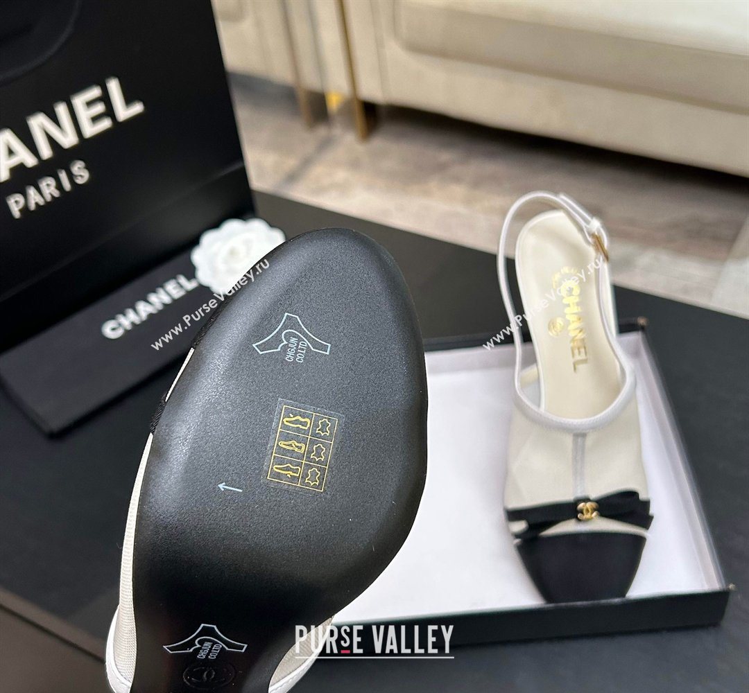 Chanel Mesh Grosgrain Slingbacks Pump 9cm with Bow White 2026 G47021 (MD-260309085)