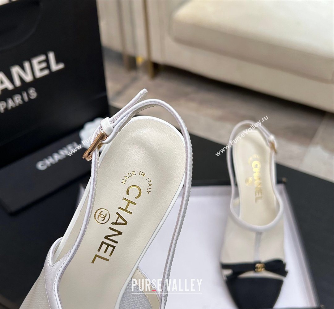 Chanel Mesh Grosgrain Slingbacks Pump 9cm with Bow White 2026 G47021 (MD-260309085)