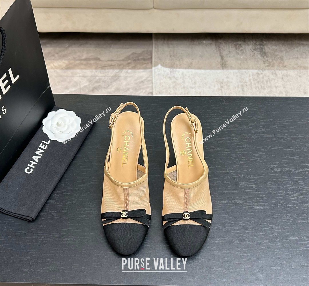 Chanel Mesh Grosgrain Slingbacks Pump 9cm with Bow Beige 2026 G47021 (MD-260309084)