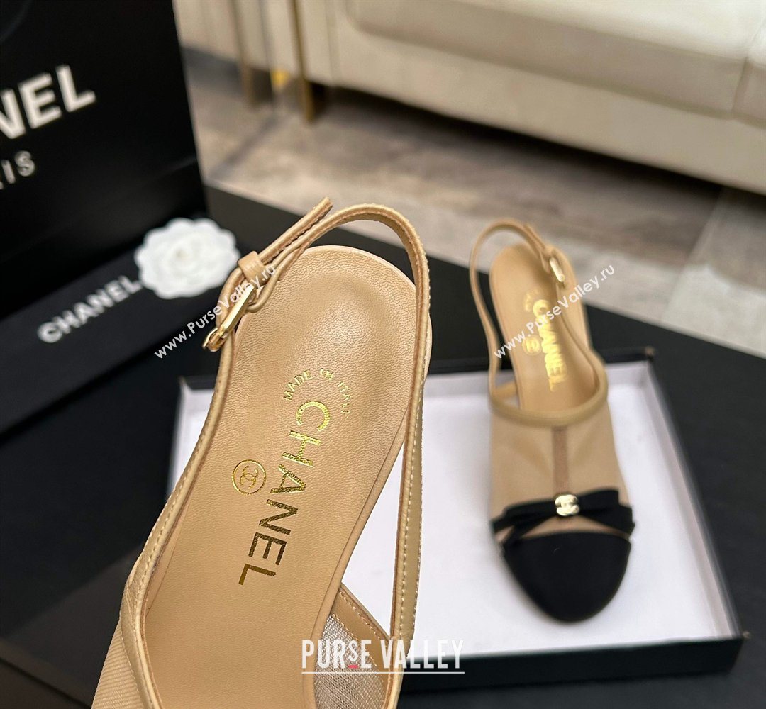 Chanel Mesh Grosgrain Slingbacks Pump 9cm with Bow Beige 2026 G47021 (MD-260309084)