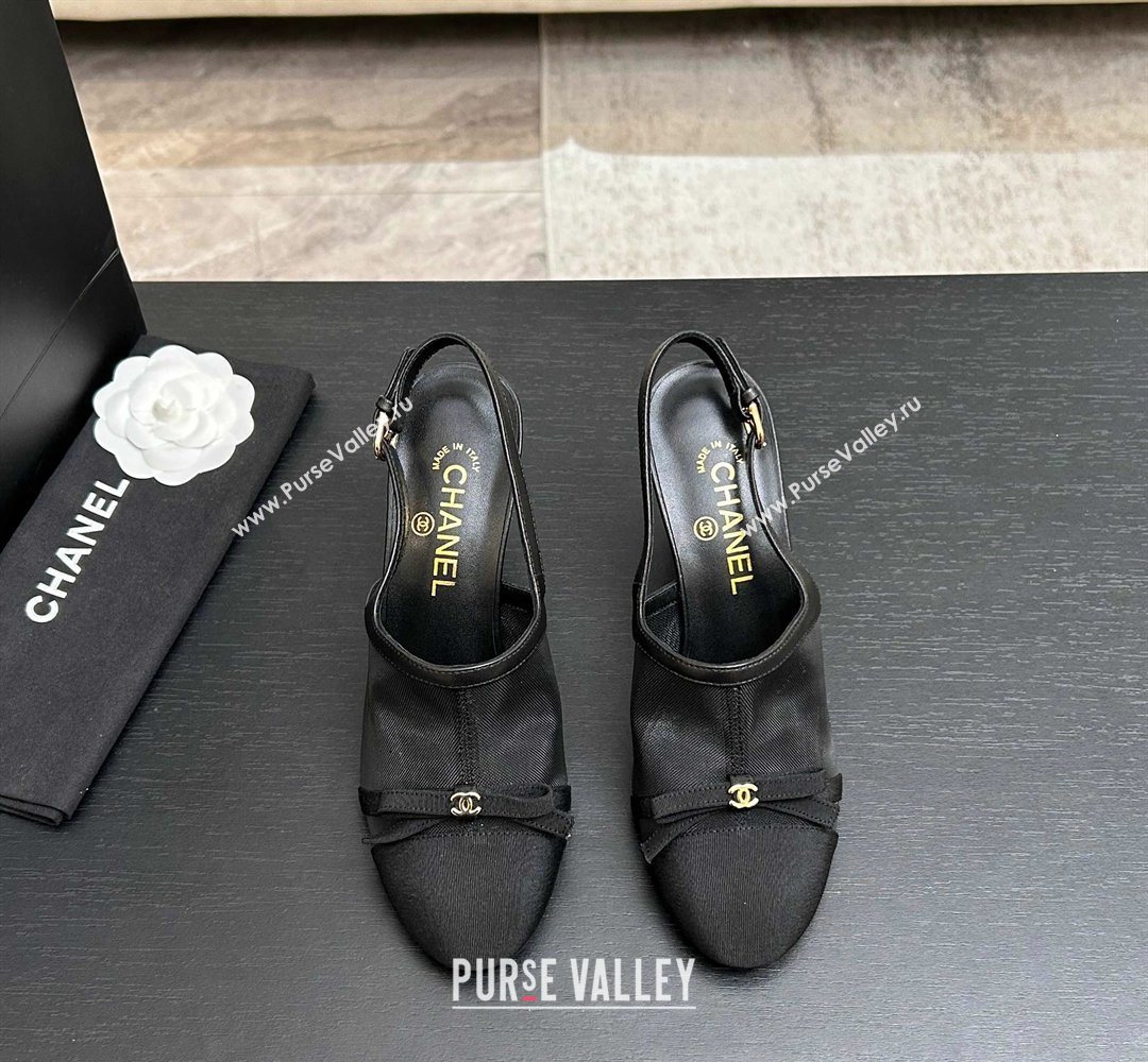 Chanel Mesh Grosgrain Slingbacks Pump 9cm with Bow Black 2026 G47021 (MD-260309086)