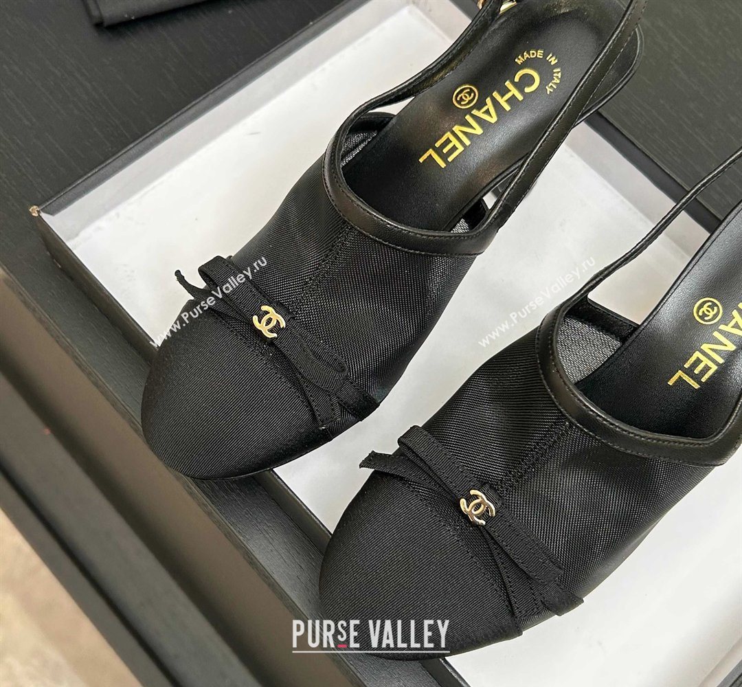 Chanel Mesh Grosgrain Slingbacks Pump 9cm with Bow Black 2026 G47021 (MD-260309086)