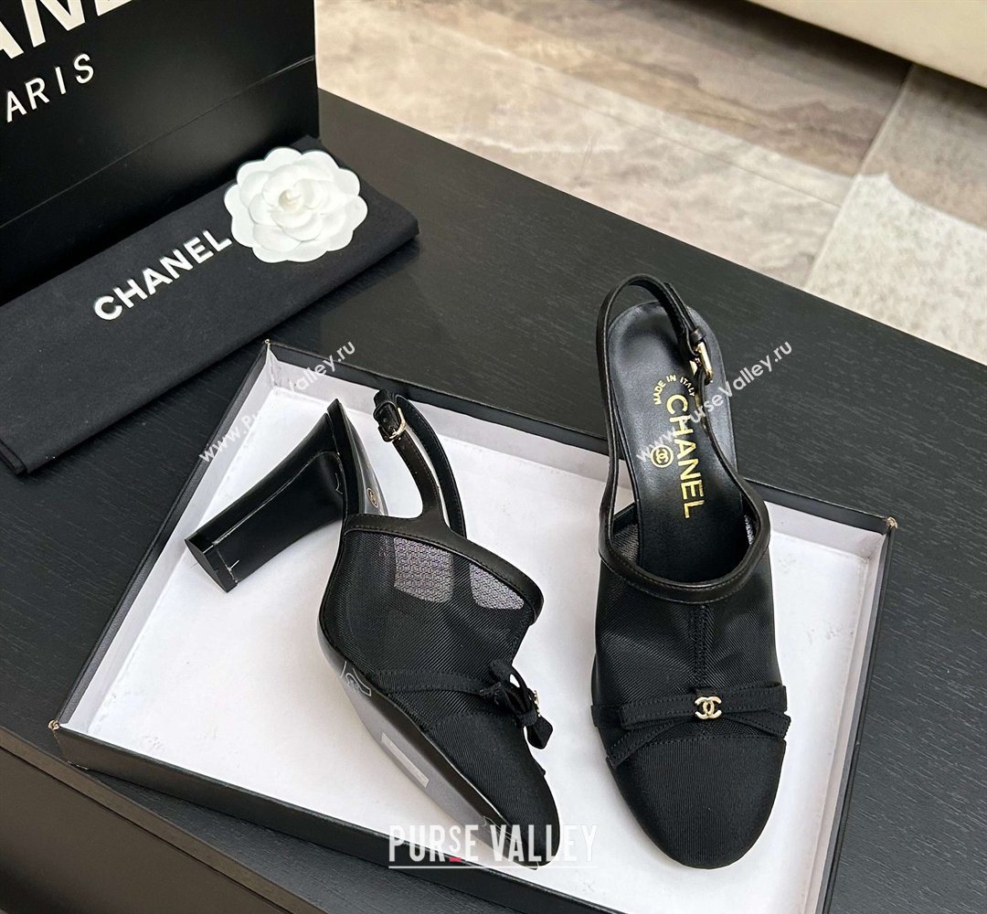 Chanel Mesh Grosgrain Slingbacks Pump 9cm with Bow Black 2026 G47021 (MD-260309086)