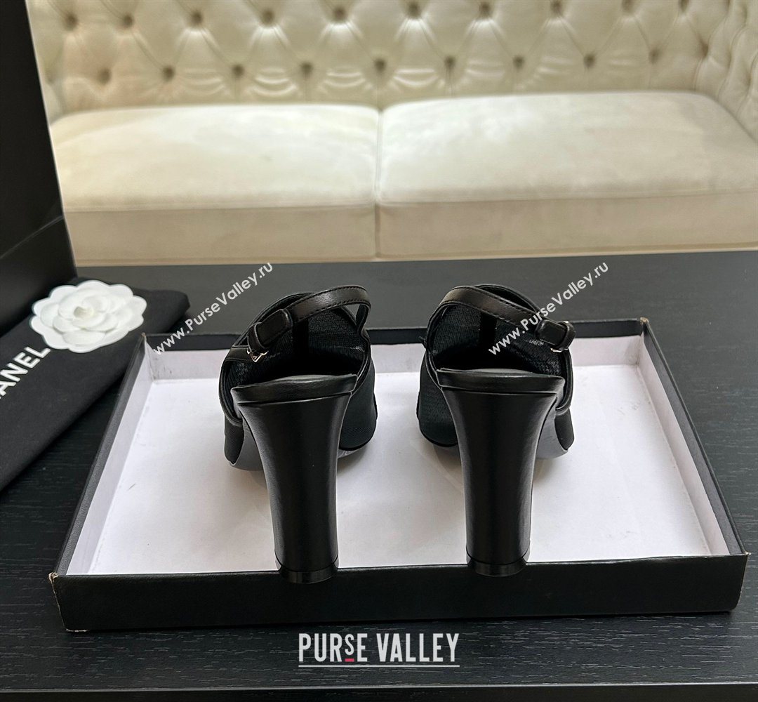 Chanel Mesh Grosgrain Slingbacks Pump 9cm with Bow Black 2026 G47021 (MD-260309086)