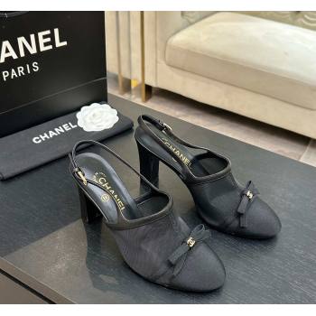 Chanel Mesh Grosgrain Slingbacks Pump 9cm with Bow Black 2026 G47021 (MD-260309086)