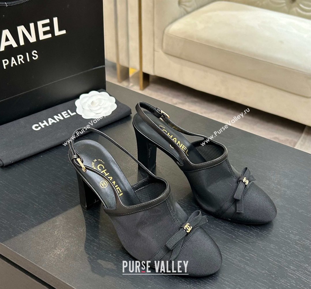 Chanel Mesh Grosgrain Slingbacks Pump 9cm with Bow Black 2026 G47021 (MD-260309086)