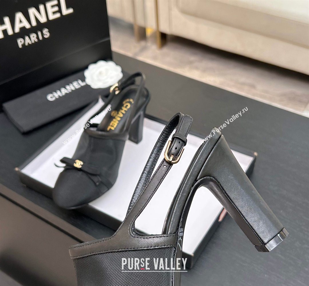 Chanel Mesh Grosgrain Slingbacks Pump 9cm with Bow Black 2026 G47021 (MD-260309086)