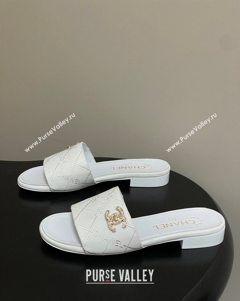 Chanel Quilted Cotton Flat Slides Sandal White 2026 CH030902 (MD-260309083)