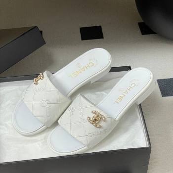 Chanel Quilted Cotton Flat Slides Sandal White 2026 CH030902 (MD-260309083)
