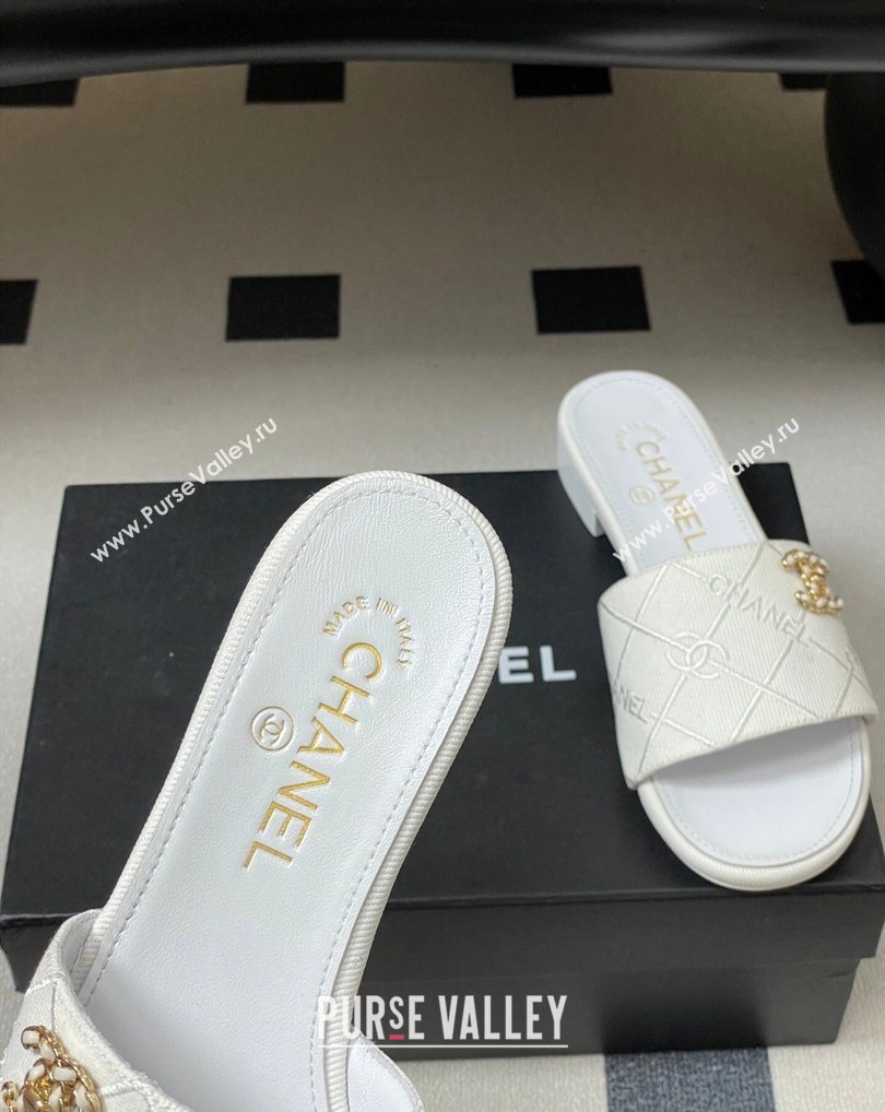 Chanel Quilted Cotton Flat Slides Sandal White 2026 CH030902 (MD-260309083)
