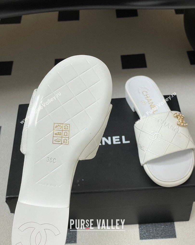 Chanel Quilted Cotton Flat Slides Sandal White 2026 CH030902 (MD-260309083)