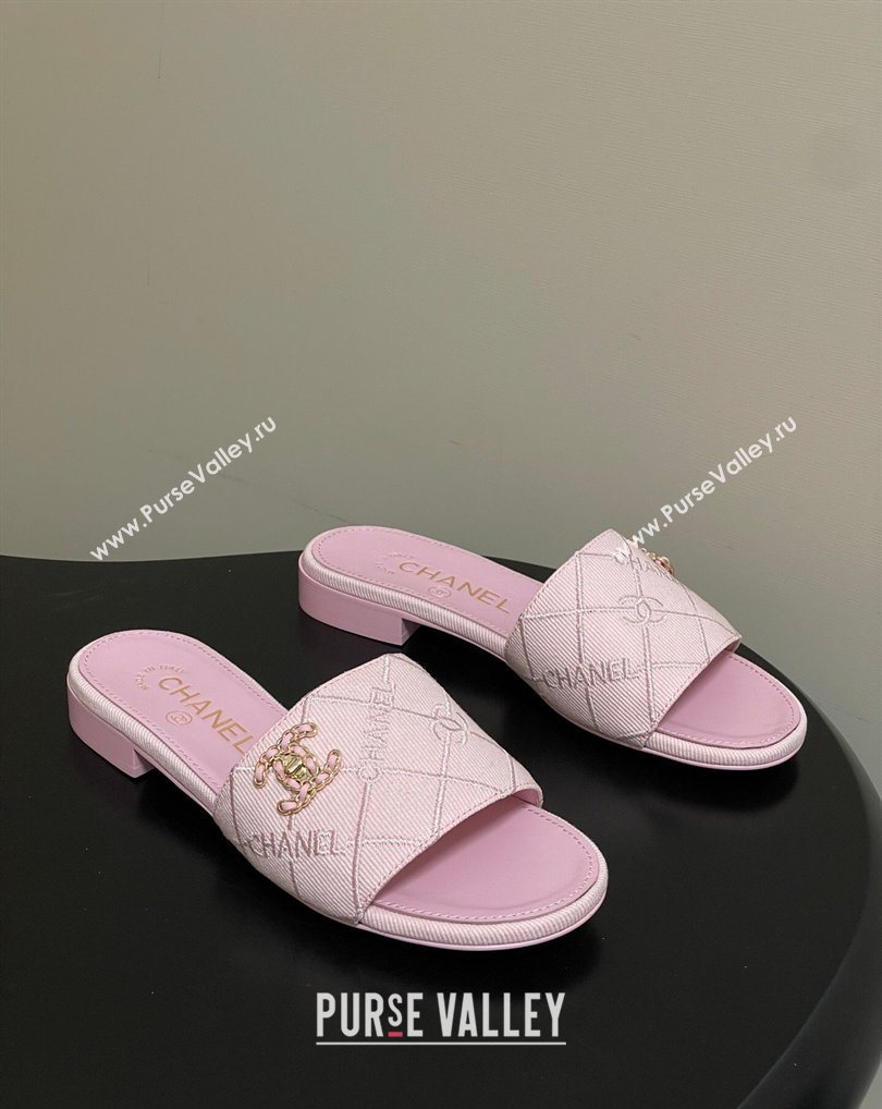 Chanel Quilted Cotton Flat Slides Sandal Pink 2026 CH030902 (MD-260309087)