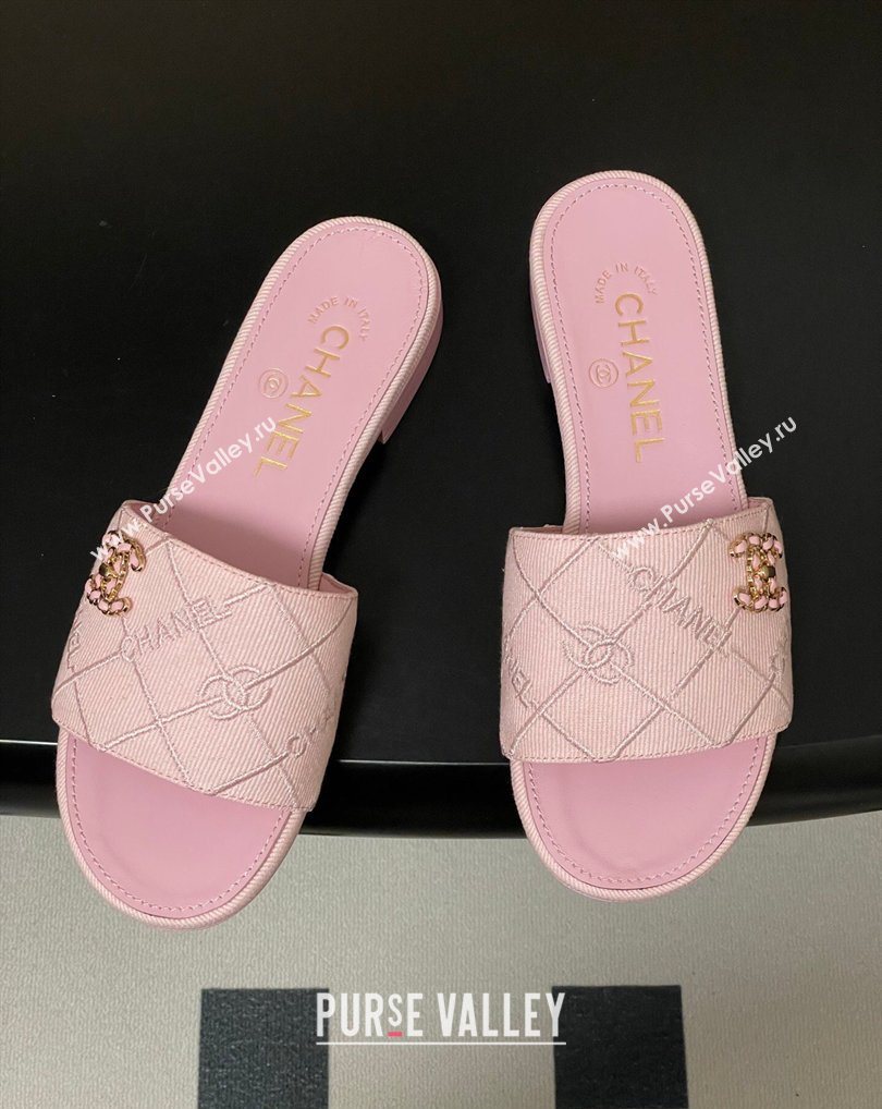 Chanel Quilted Cotton Flat Slides Sandal Pink 2026 CH030902 (MD-260309087)