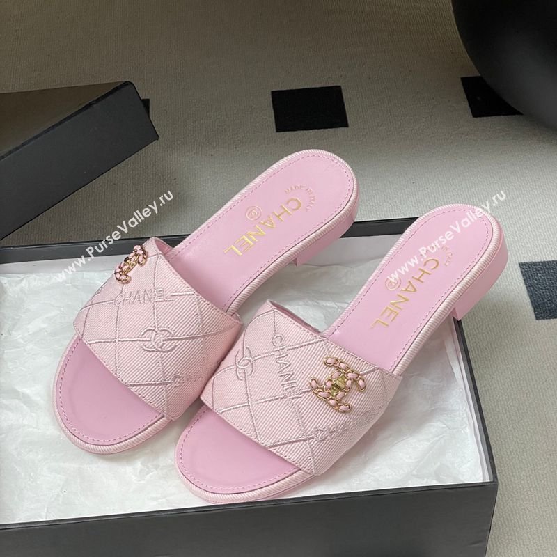 Chanel Quilted Cotton Flat Slides Sandal Pink 2026 CH030902 (MD-260309087)