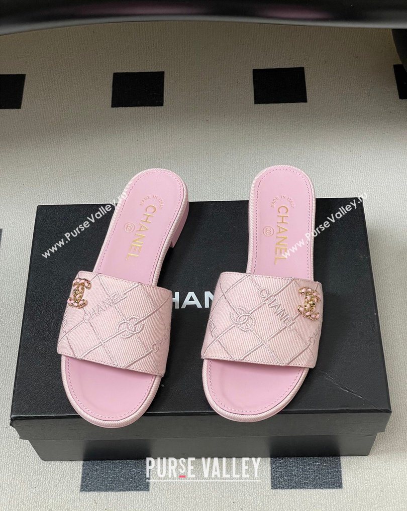 Chanel Quilted Cotton Flat Slides Sandal Pink 2026 CH030902 (MD-260309087)