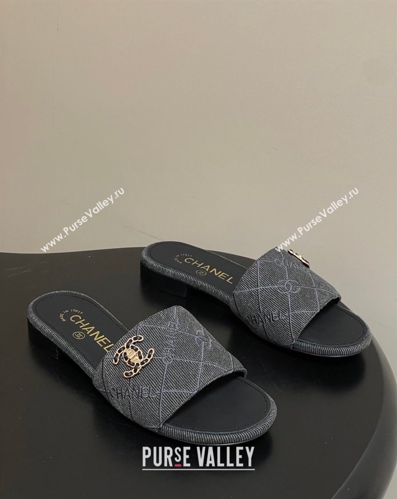 Chanel Quilted Cotton Flat Slides Sandal Black 2026 CH030902 (MD-260309088)
