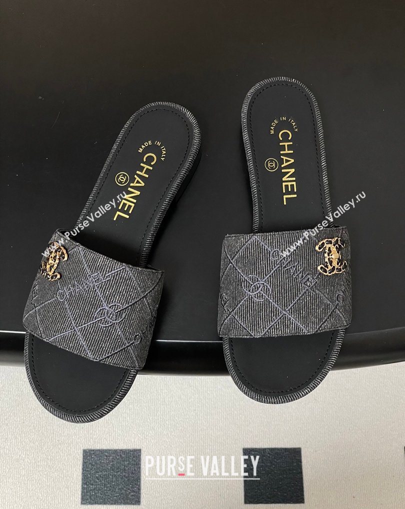 Chanel Quilted Cotton Flat Slides Sandal Black 2026 CH030902 (MD-260309088)